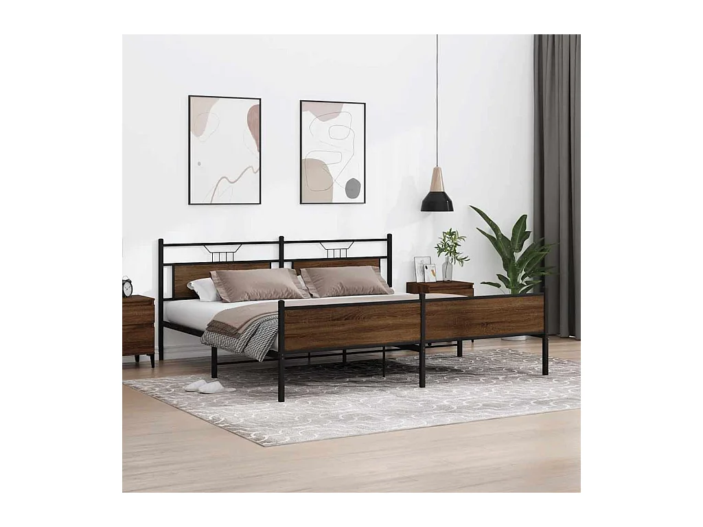 Letto per adulti | Letto matrimoniale | Giroletto senza Materaso in Metallo Rovere Marrone 193x201 cm