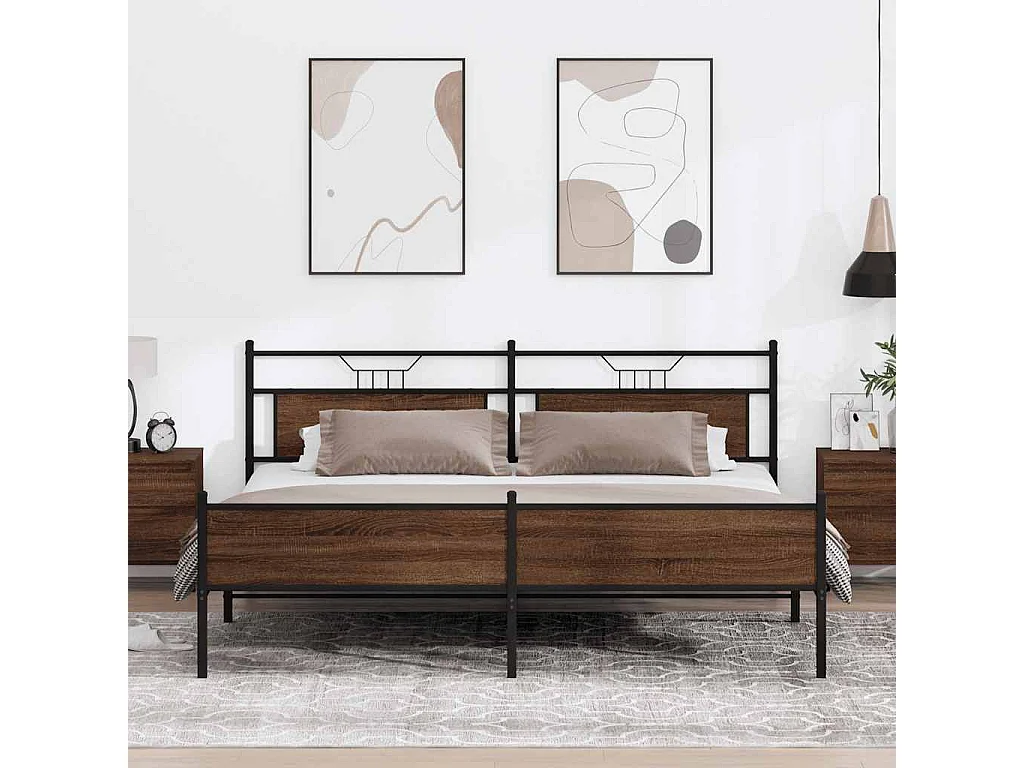 Lit double | Lit adulte | Cadre de lit en métal chêne marron 193x203 cm