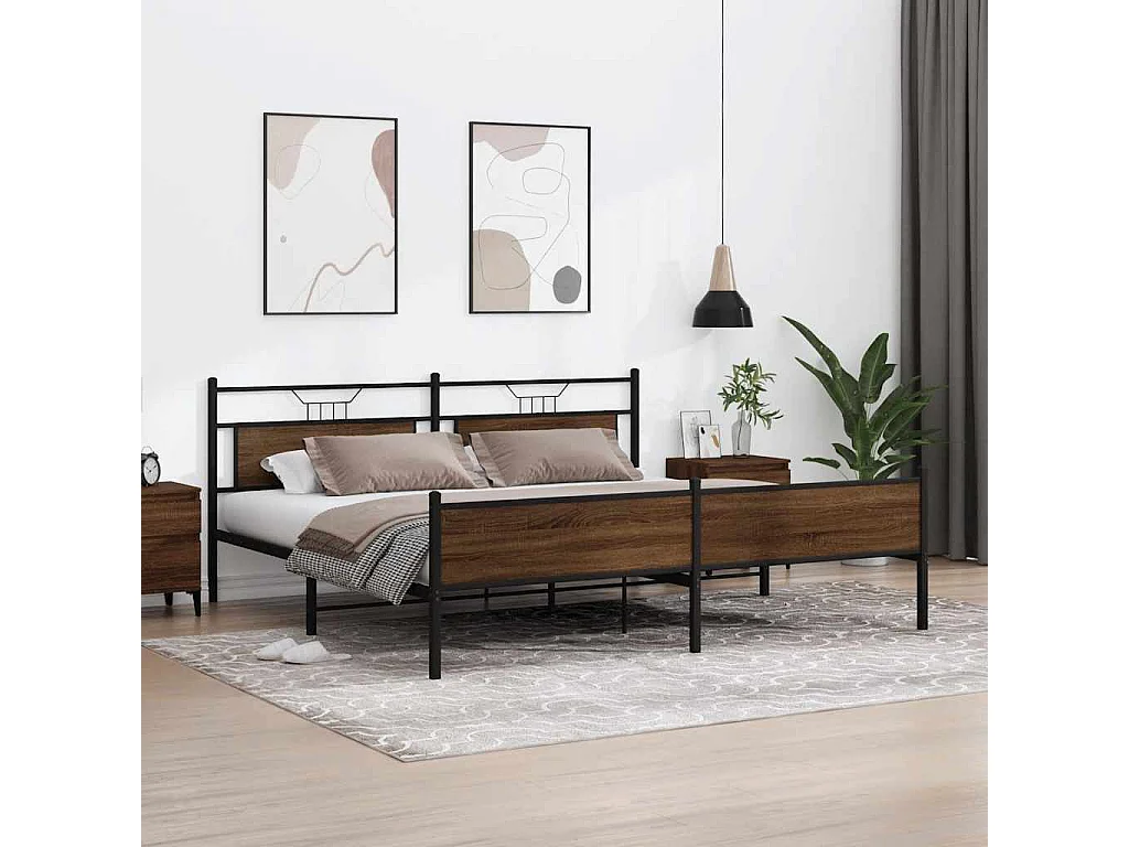 Lit double | Lit adulte | Cadre de lit en métal chêne marron 193x203 cm