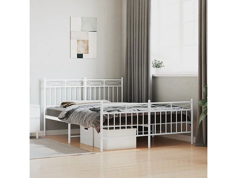 Lit double | Lit adulte | Cadre de lit métal et pied de lit blanc 140x190 cm