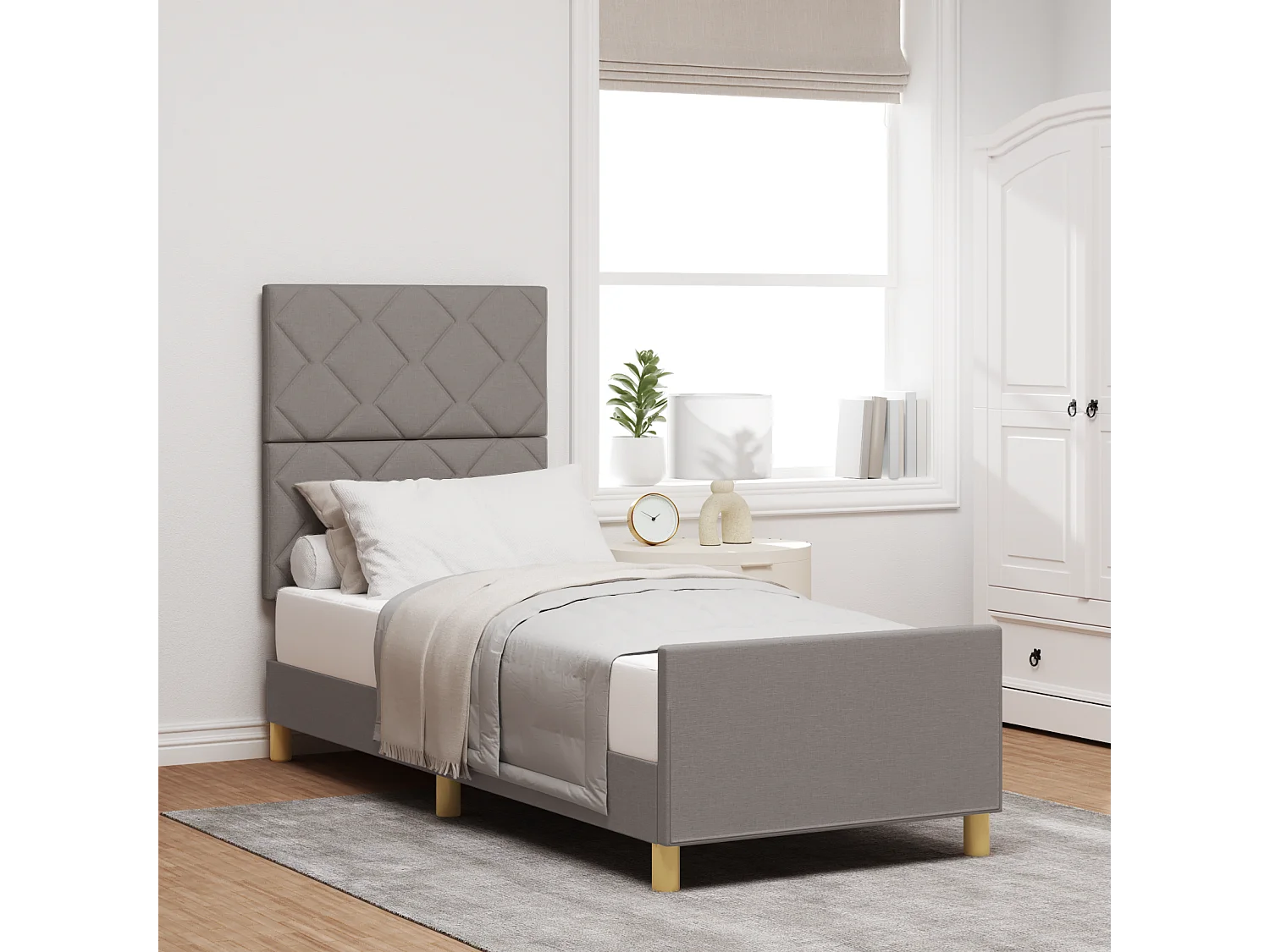 Lit simple | Lit adulte, enfant | Cadre de lit avec tête de lit Taupe 80x200 cm tissu