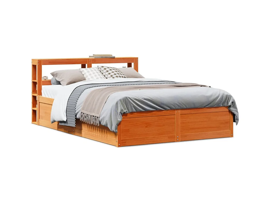 Letto per adulti | Letto matrimoniale | Giroletto con Testiera Marrone Cera 140x190 cm Massello Pino