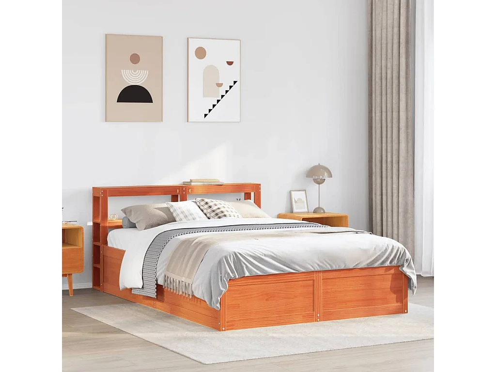 Lit double | Lit adulte | Cadre de lit avec tête de lit cire marron 140x190cm bois de pin