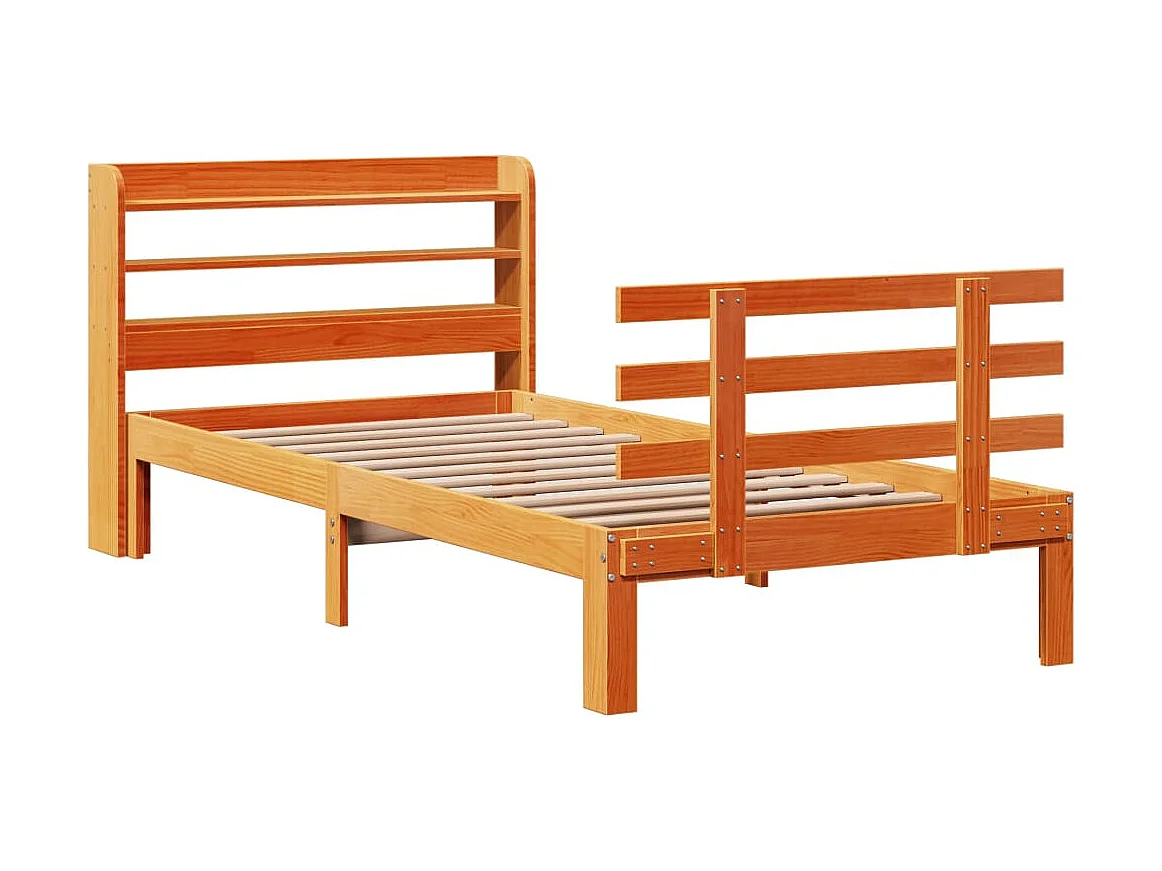 Letto per adulti | Letto singolo | Giroletto con Testiera Marrone Cera 75x190 cm Massello Pino