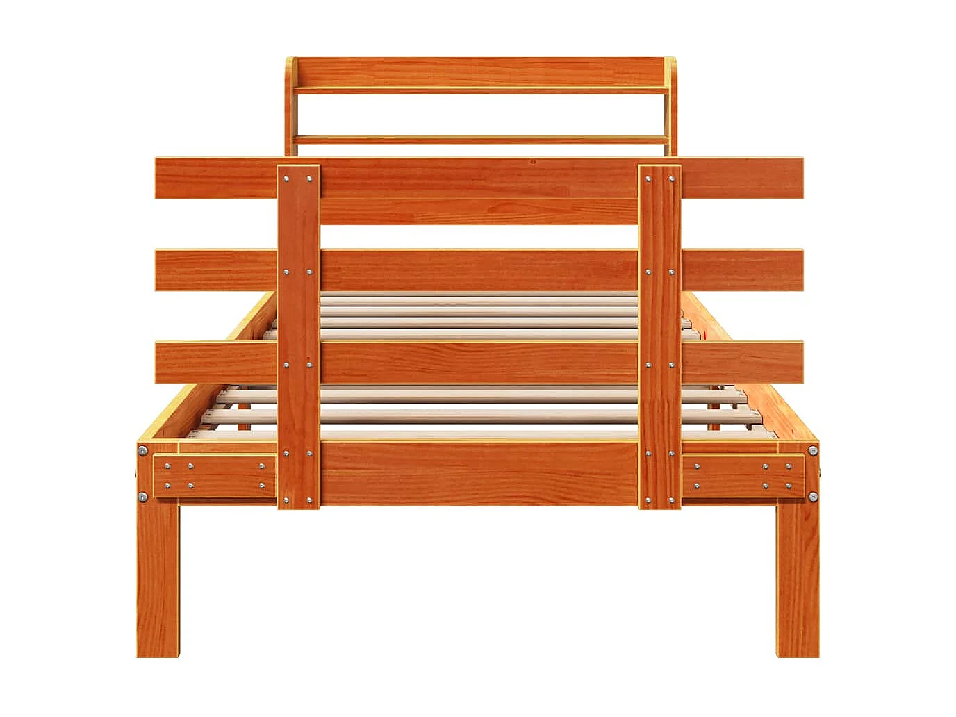 Letto per adulti | Letto singolo | Giroletto con Testiera Marrone Cera 75x190 cm Massello Pino