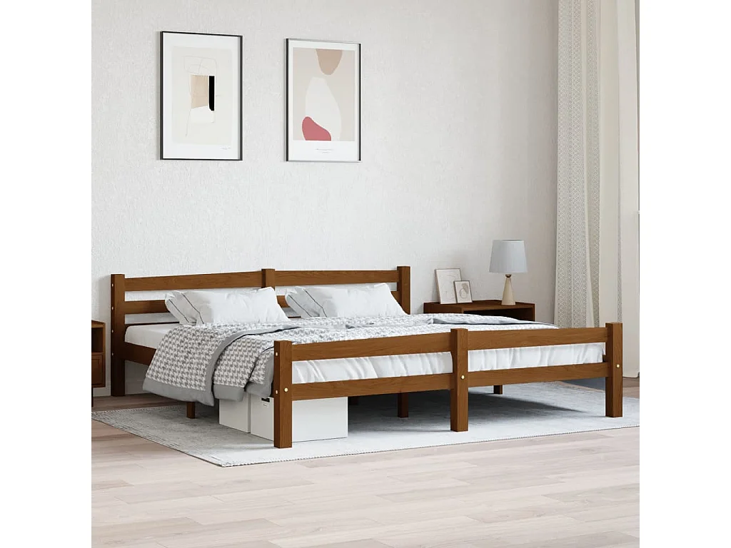 Lit double | Lit adulte | Cadre de lit marron miel bois massif pin 180x200cm