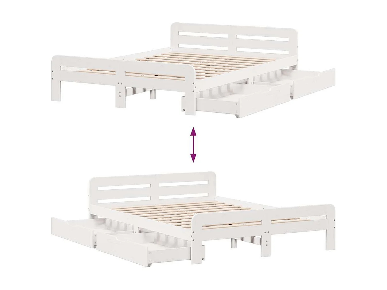 Lit double | Lit adulte | Cadre de lit blanc 150x200 cm bois de pin massif