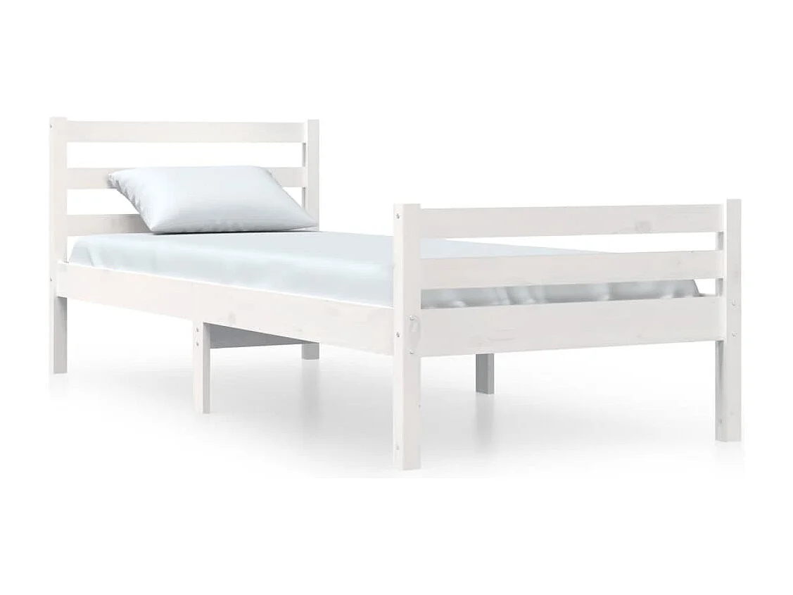 Lit simple | Lit adulte, enfant | Cadre de lit blanc bois massif 100x200 cm