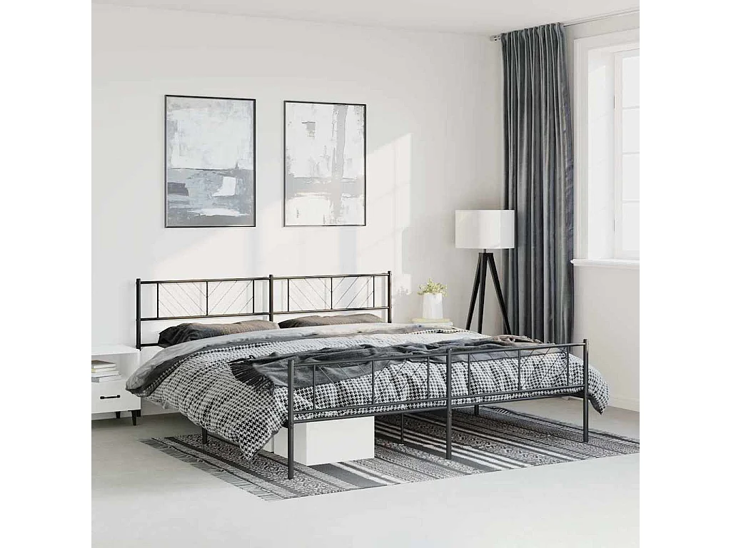 Lit double | Lit adulte | Cadre de lit métal avec pied de lit noir 183x213cm
