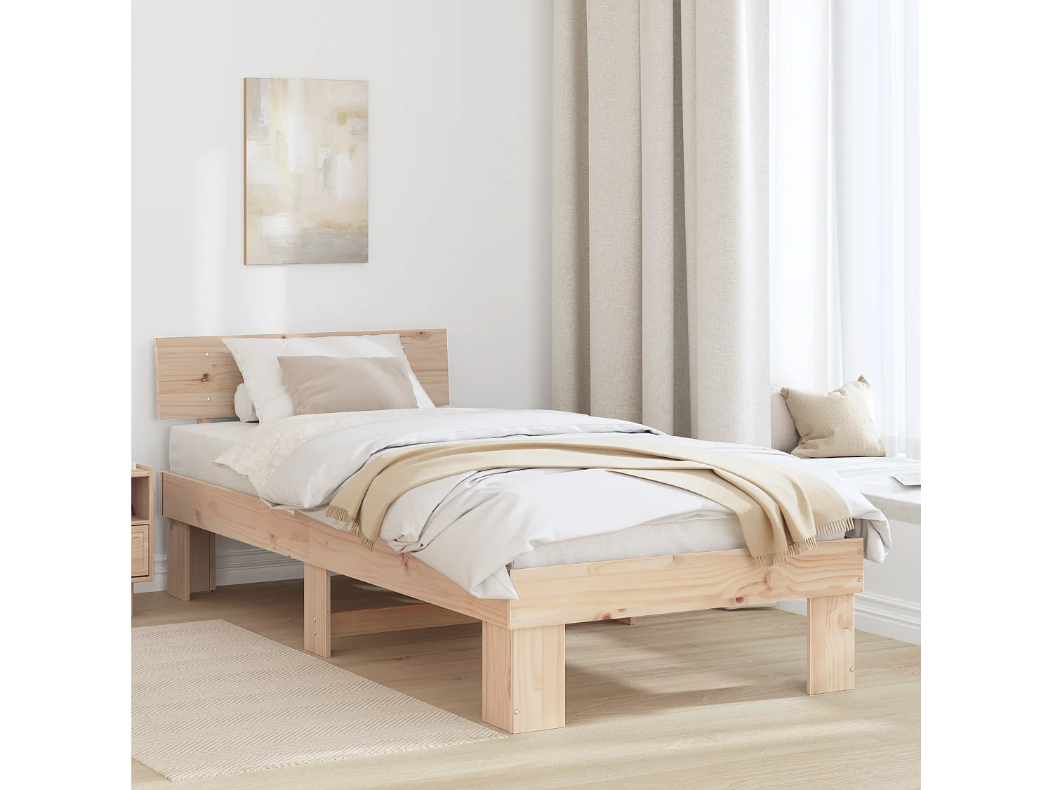 Lit simple | Lit adulte, enfant | Cadre de lit Marron 90x200 cm Bois massif en pin