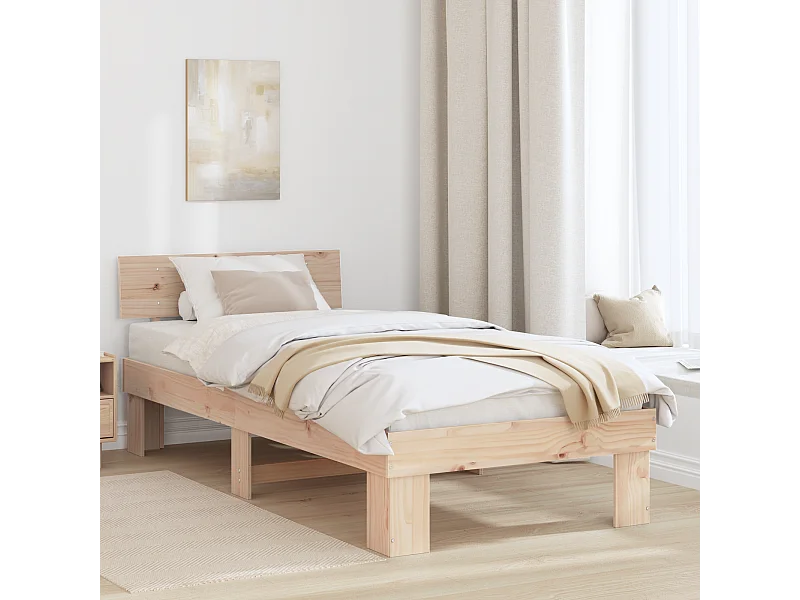 Lit simple | Lit adulte, enfant | Cadre de lit Marron 90x200 cm Bois massif en pin