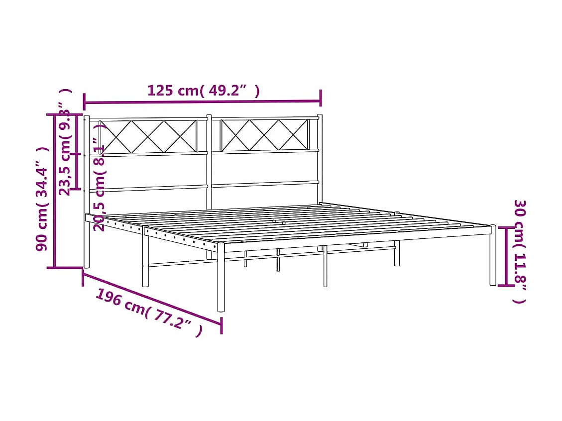 Lit simple | Lit adulte, enfant | Cadre de lit métal avec tête de lit noir 120x190cm