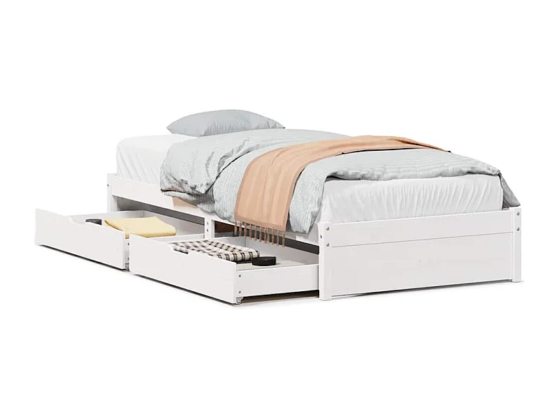 Lit simple | Lit adulte, enfant | Cadre de lit blanc 90x200 cm bois de pin massif