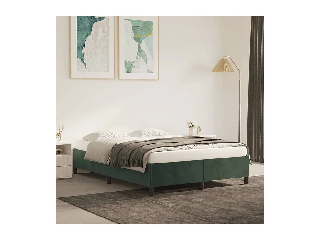 Lit double | Lit adulte | Cadre de lit vert foncé 140x190 cm velours