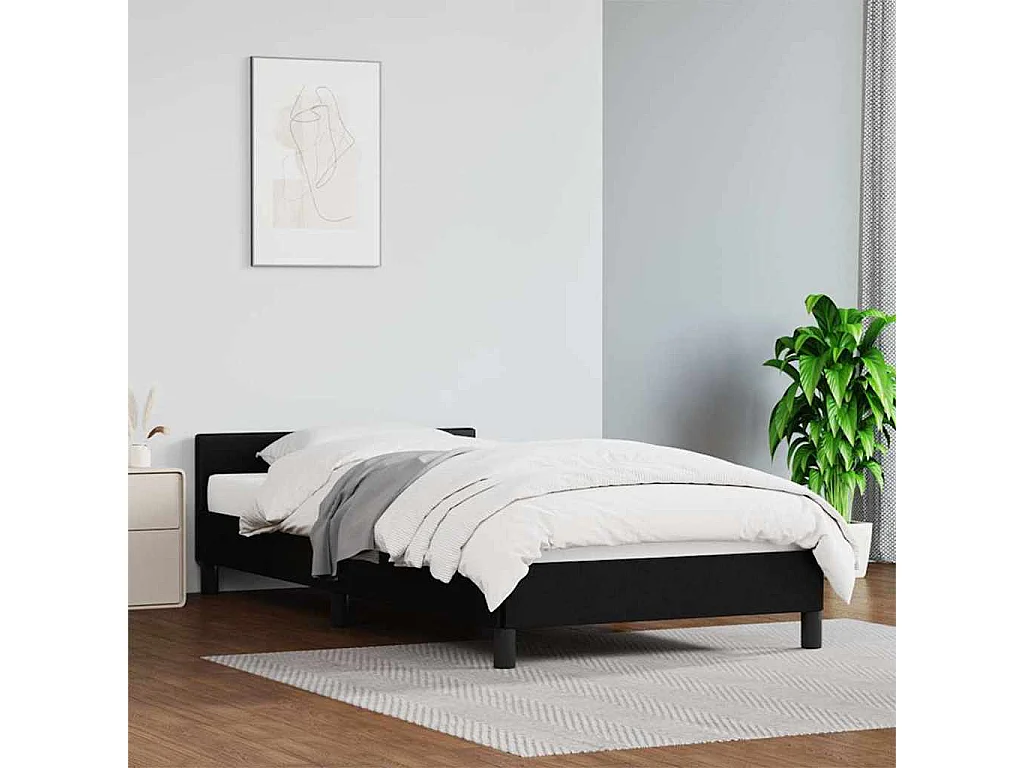 Lit simple | Lit adulte, enfant | Cadre de lit avec tête de lit noir 90x200 cm