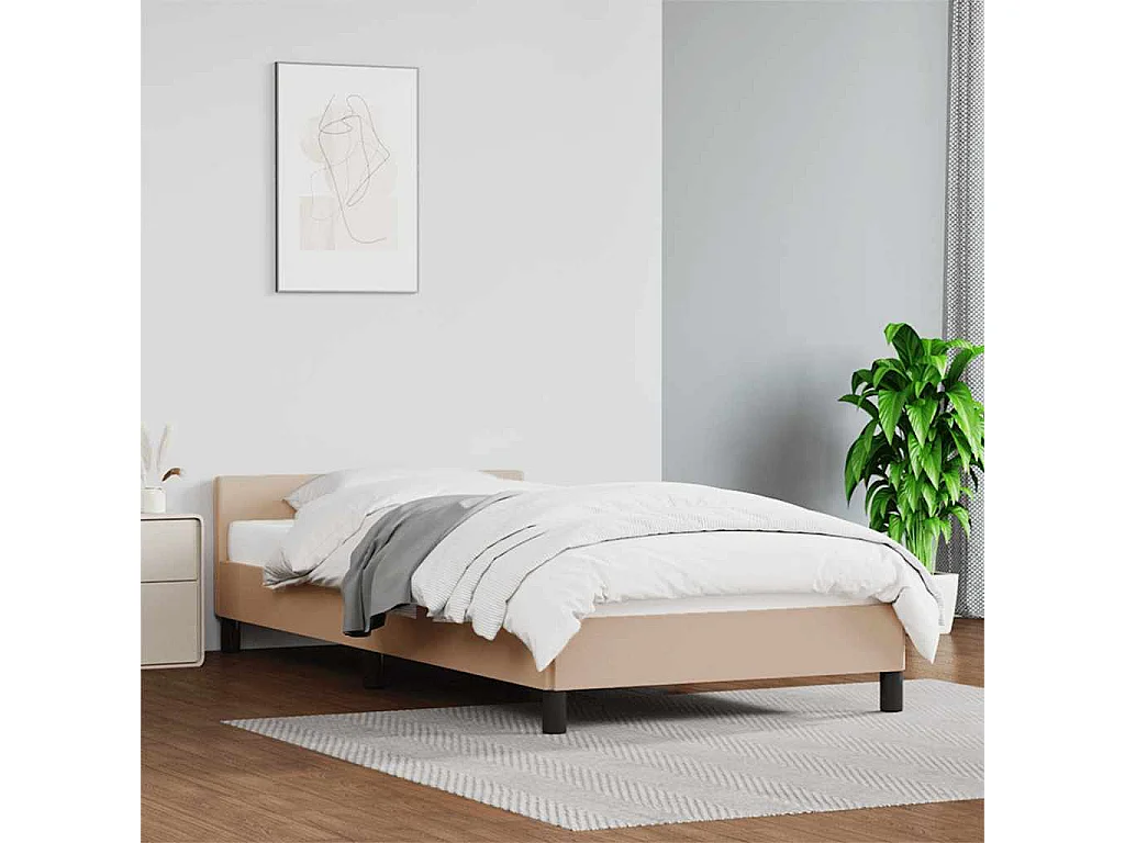 Lit simple | Lit adulte, enfant | Cadre de lit avec tête de lit cappuccino 90x190 cm