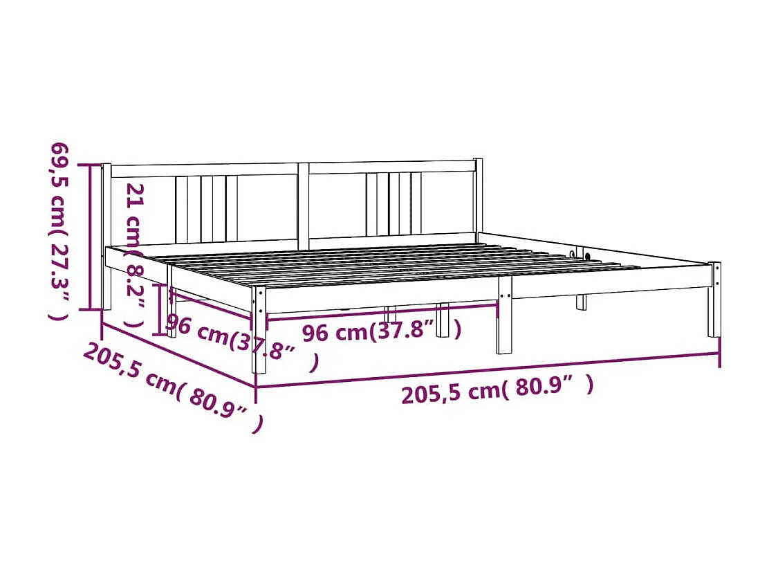 Lit double | Lit adulte | Cadre de lit bois massif gris 200x200 cm