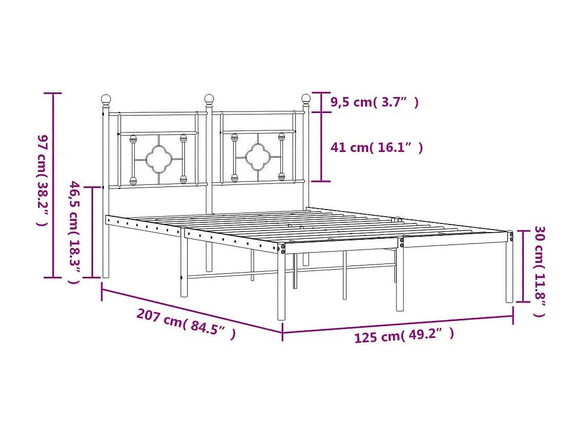 Lit simple | Lit adulte, enfant | Cadre de lit métal et tête de lit blanc 120x200 cm