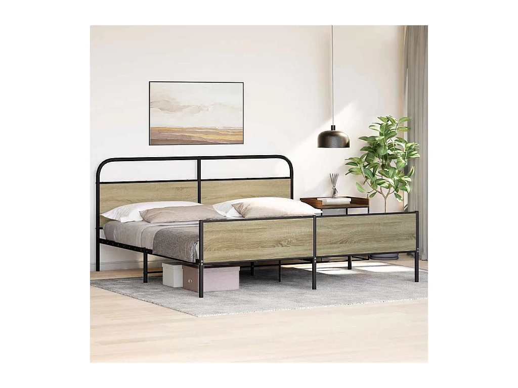 Letto per adulti | Letto matrimoniale | Giroletto senza Materaso in Metallo Rovere Sonoma 180x200 cm