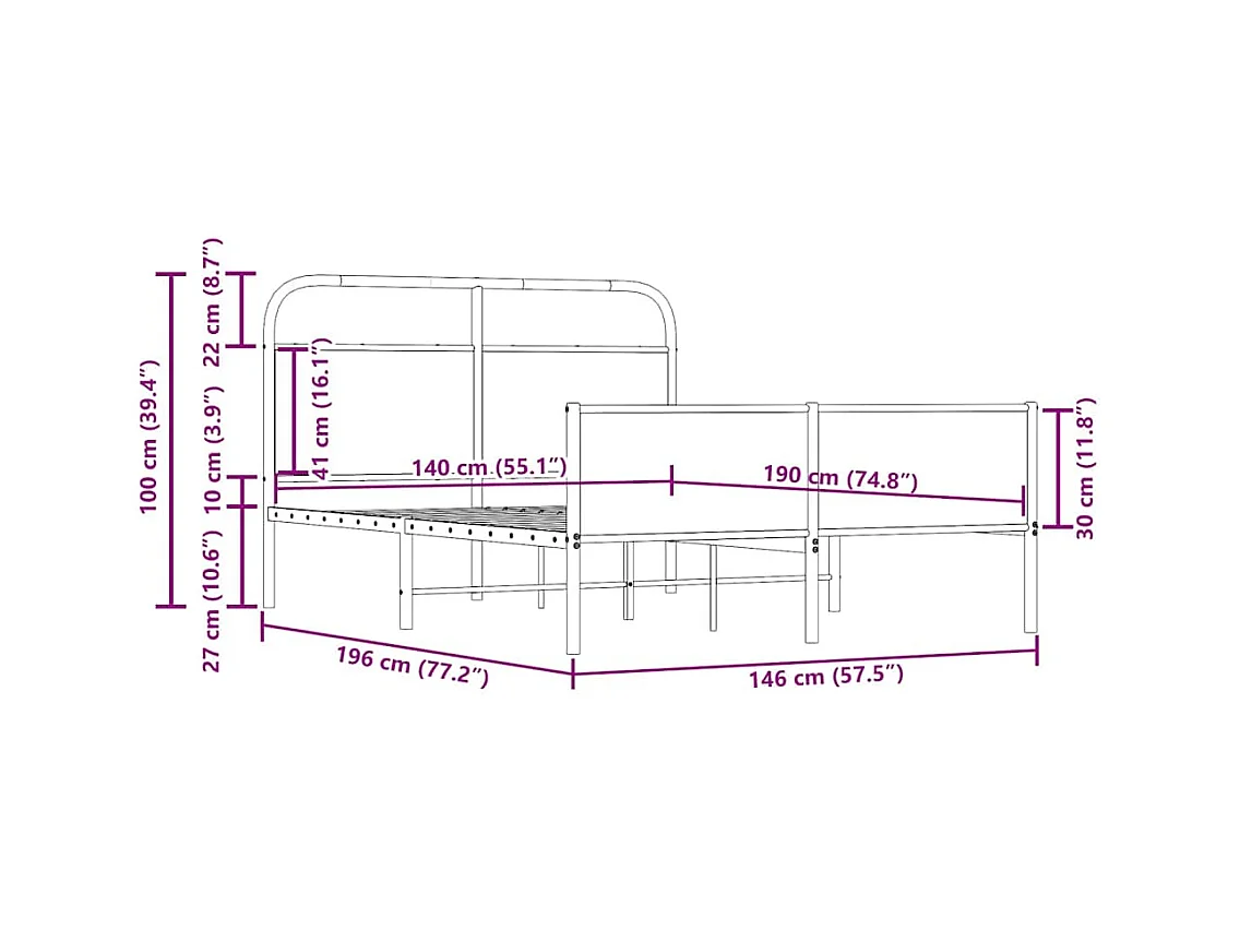 Lit double | Lit adulte | Cadre de lit 140x190 cm chêne sonoma