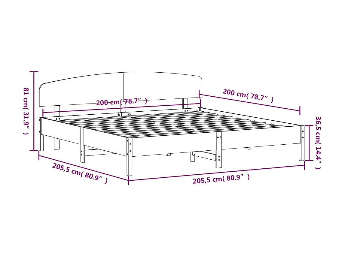 Lit double | Lit adulte | Cadre de lit blanc 200x200 cm bois massif de pin
