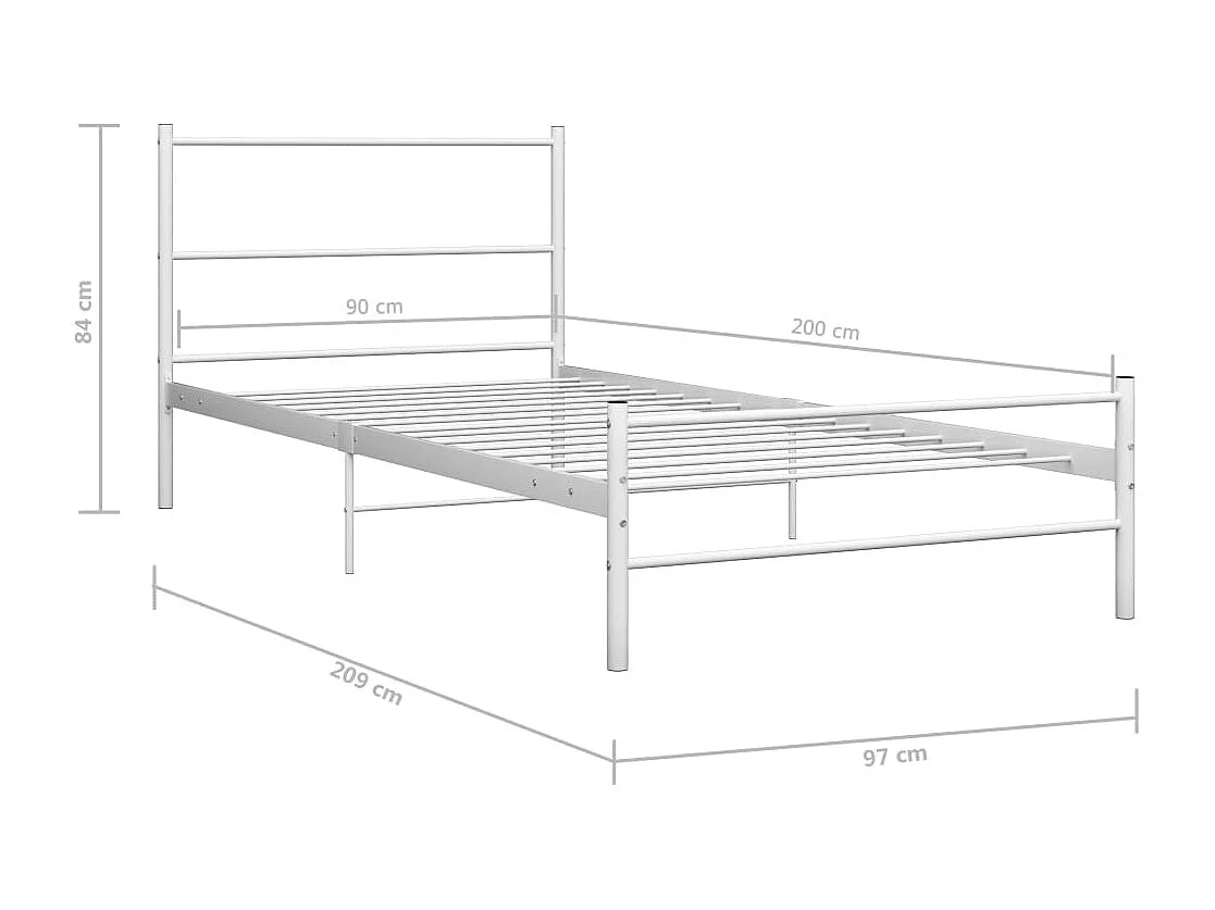 Lit simple | Lit adulte, enfant | Cadre de lit blanc métal 90x200 cm