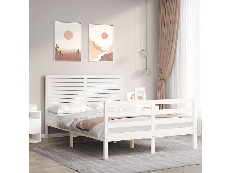Lit double | Lit adulte | Cadre de lit blanc bois massif 135x190 cm