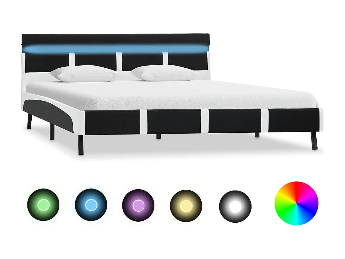 Letto per adulti | Letto matrimoniale | Giroletto con LED Nero in Similpelle 160x200 cm