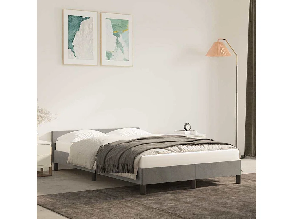 Lit simple | Lit adulte, enfant | Cadre de lit gris clair 120x200 cm velours