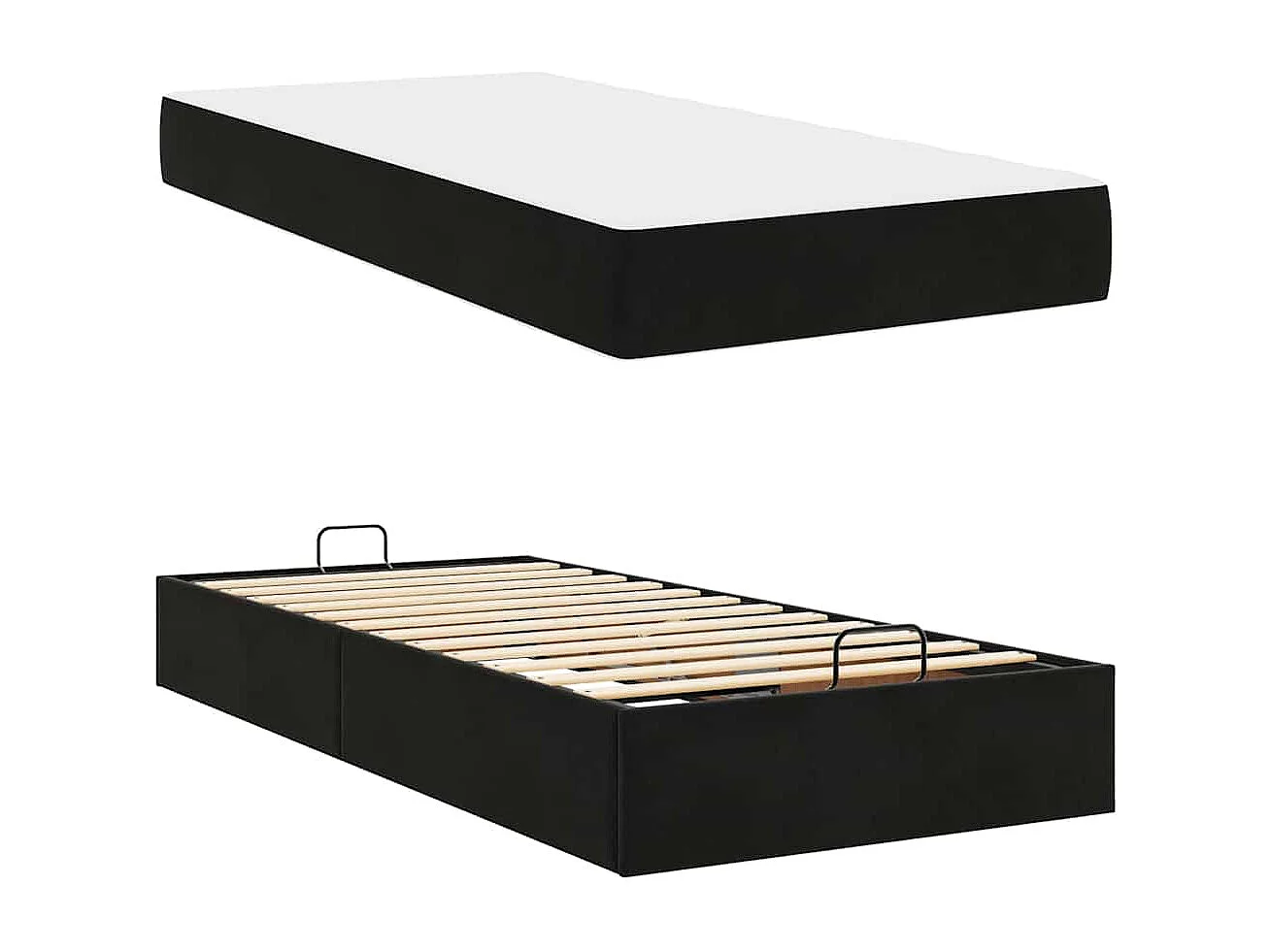 Lit simple | Lit adulte, enfant | Cadre de lit avec matelas Noir 100x200 cm Velours