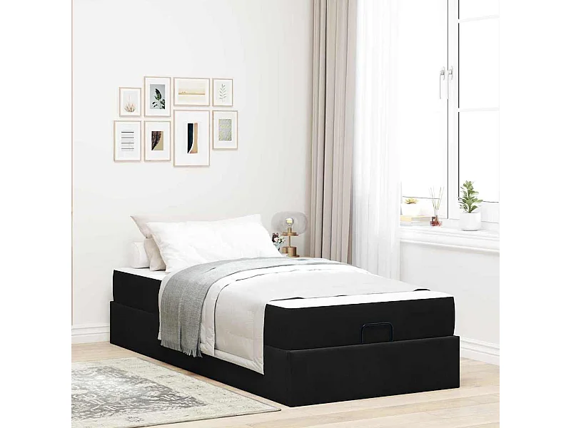Lit simple | Lit adulte, enfant | Cadre de lit avec matelas Noir 100x200 cm Velours