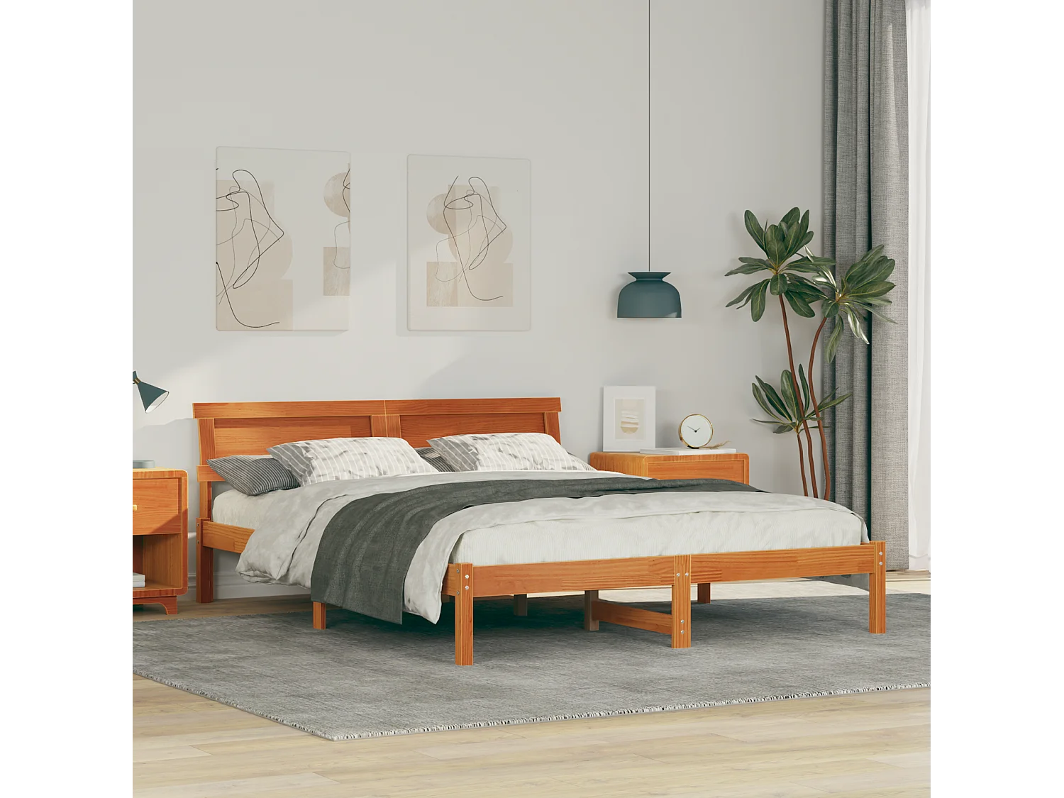 Lit double | Lit adulte | Cadre de lit Marron cire 150x200 cm Bois massif en pin