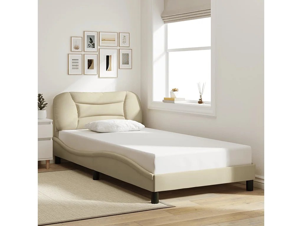 Lit simple | Lit adulte, enfant | Cadre de lit crème 100x200 cm tissu