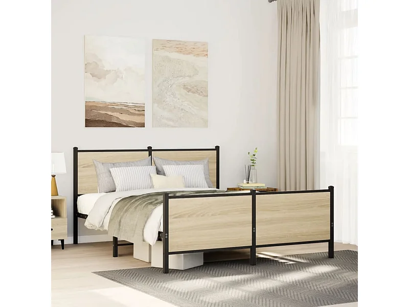 Letto per adulti | Letto matrimoniale | Giroletto senza Materaso in Metallo Rovere Sonoma 140x200 cm