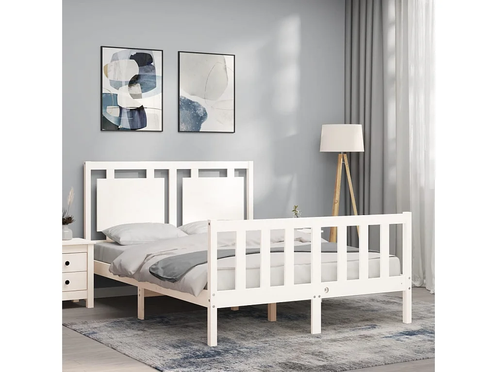 Lit simple | Lit adulte, enfant | Cadre de lit blanc bois de pin massif 120x190 cm