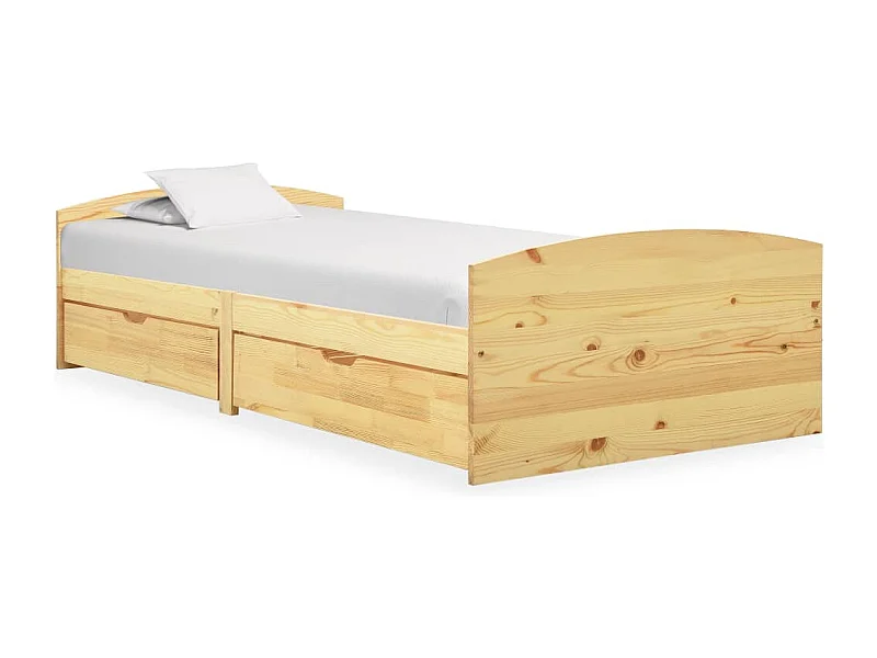 Lit simple | Lit adulte, enfant | Cadre de lit avec 2 tiroirs bois de pin massif 90x200 cm
