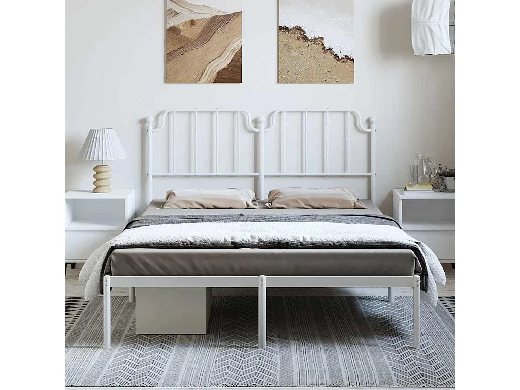 Lit double | Lit adulte | Cadre de lit métal et tête de lit blanc 150x200 cm