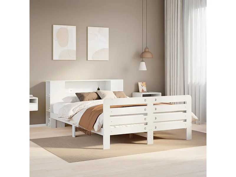 Lit double | Lit adulte | Cadre de lit blanc 135x190 cm bois de pin massif