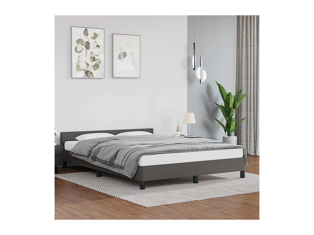 Lit double | Lit adulte | Cadre de lit avec tête de lit gris 140x190 cm
