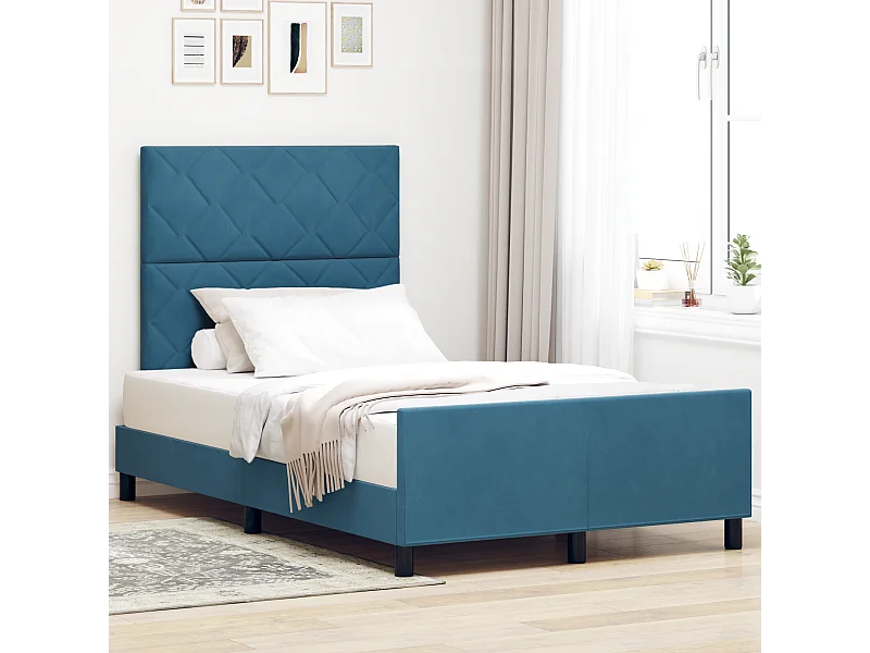 Lit simple | Lit adulte, enfant | Cadre de lit avec tête de lit Bleu foncé 120x190 cm Velours