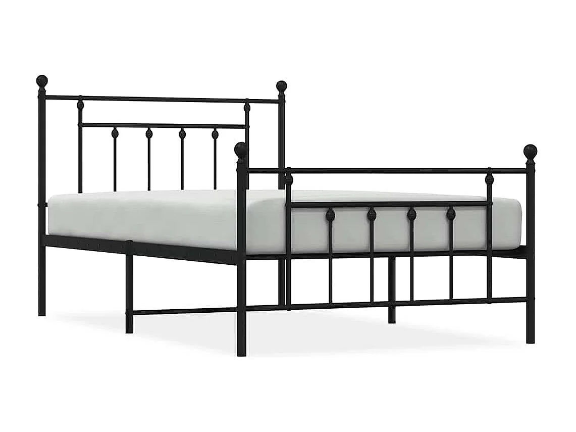 Letto per adulti | Letto singolo | Giroletto con Testiera e Pediera Metallo Nero 100x200 cm
