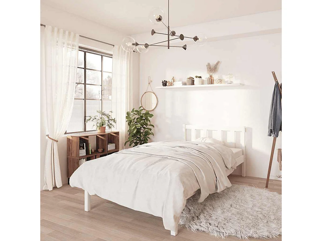 Lit simple | Lit adulte, enfant | Cadre de lit blanc bois massif 90x200 cm