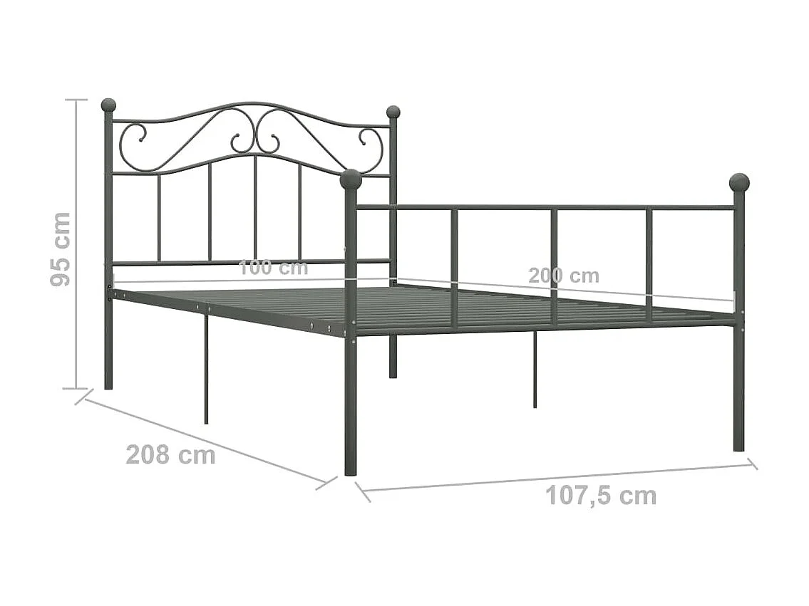 Lit simple | Lit adulte, enfant | Cadre de lit gris métal 100x200 cm