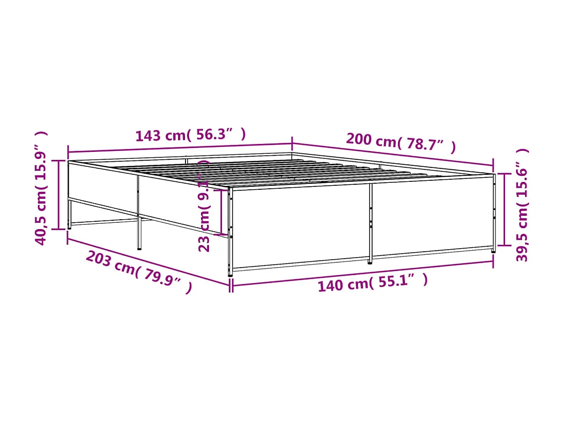 Lit double | Lit adulte | Cadre de lit chêne fumé 140x200 cm