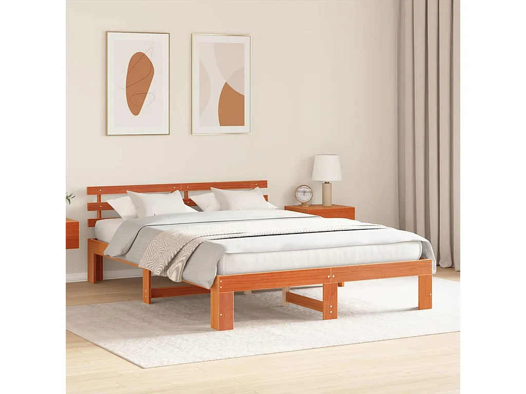 Lit double | Lit adulte | Cadre de lit Marron 140x200 cm Bois de pin massif