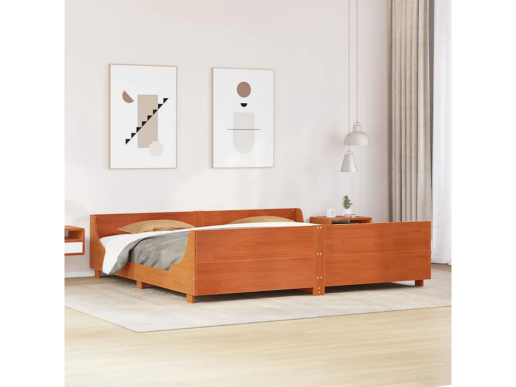 Lit double | Lit adulte | Cadre de lit cire marron 200x200cm bois pin massif