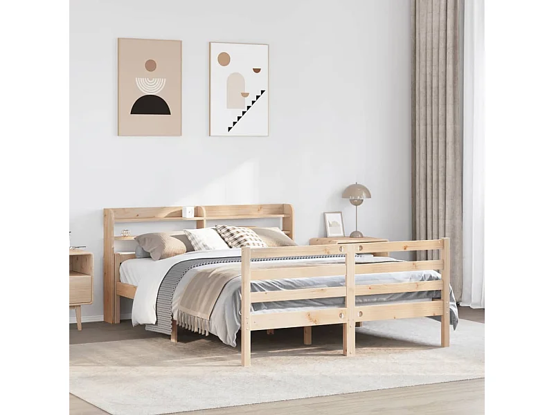 Letto per adulti | Letto matrimoniale | Giroletto con Testiera 140x190 cm in Legno Massello di Pino