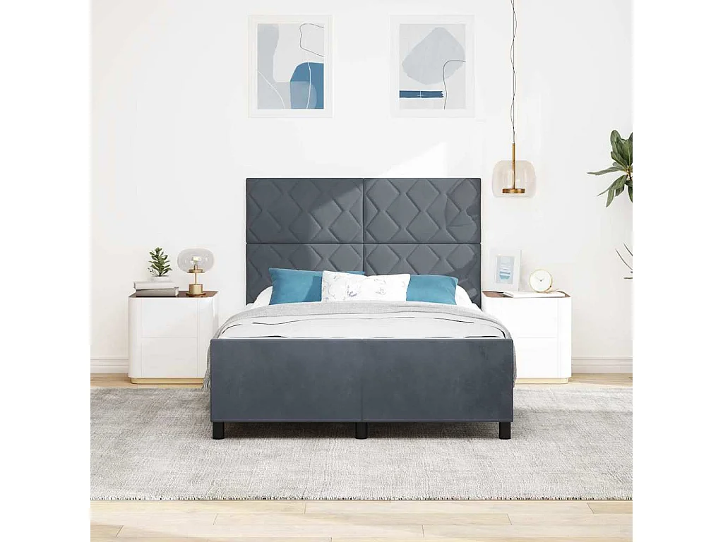 Lit double | Lit adulte | Cadre de lit avec tête de lit Gris foncé 140x190 cm Velours