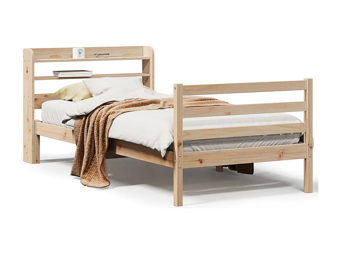 Letto per adulti | Letto singolo | Giroletto con Testiera 75x190 cm in Legno Massello di Pino