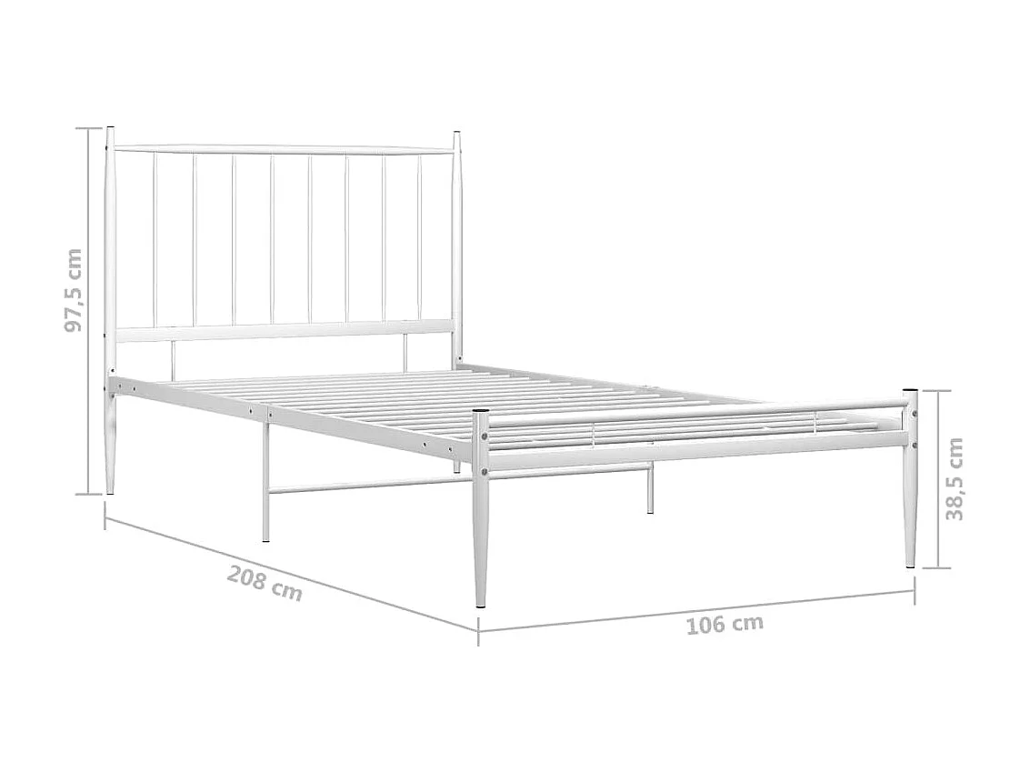 Lit simple | Lit adulte, enfant | Cadre de lit blanc métal 100x200 cm